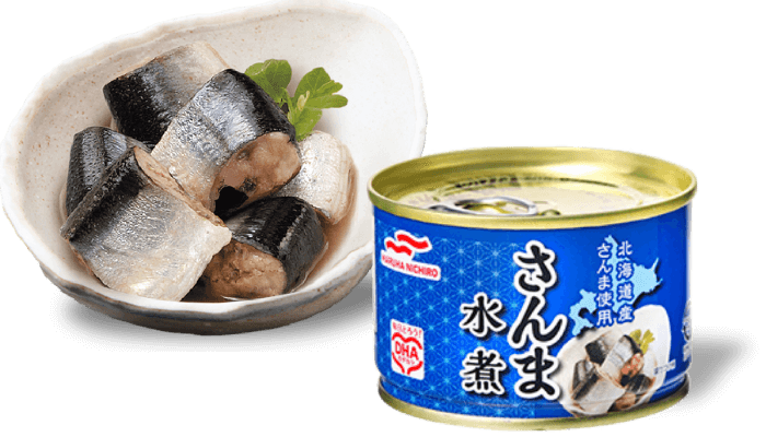 さんま水煮缶と盛りつけ