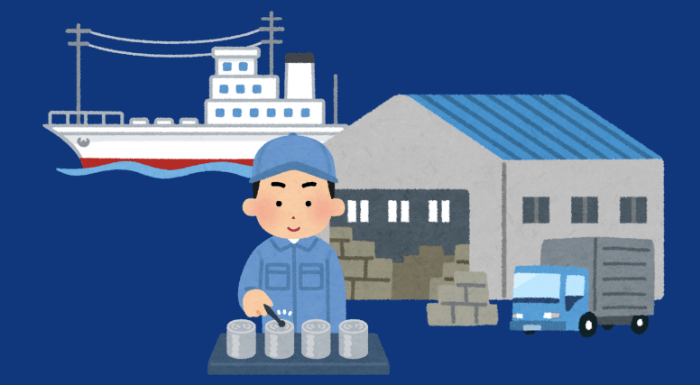 港の前で、鮮度を逃さず加工のイメージ